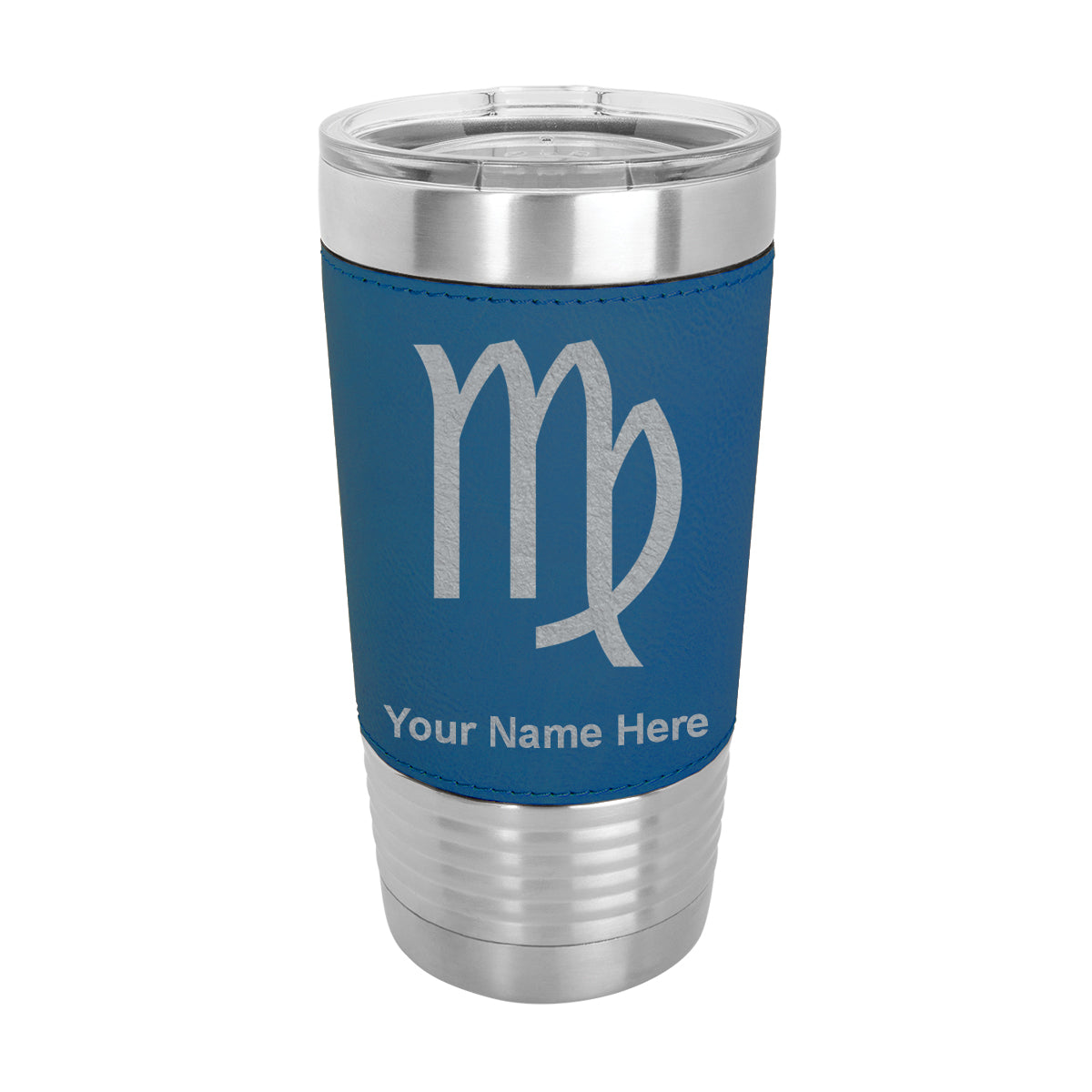 20oz Faux Leather Tumbler Mug, Zodiac Sign Virgo, Personalized Engraving Included
