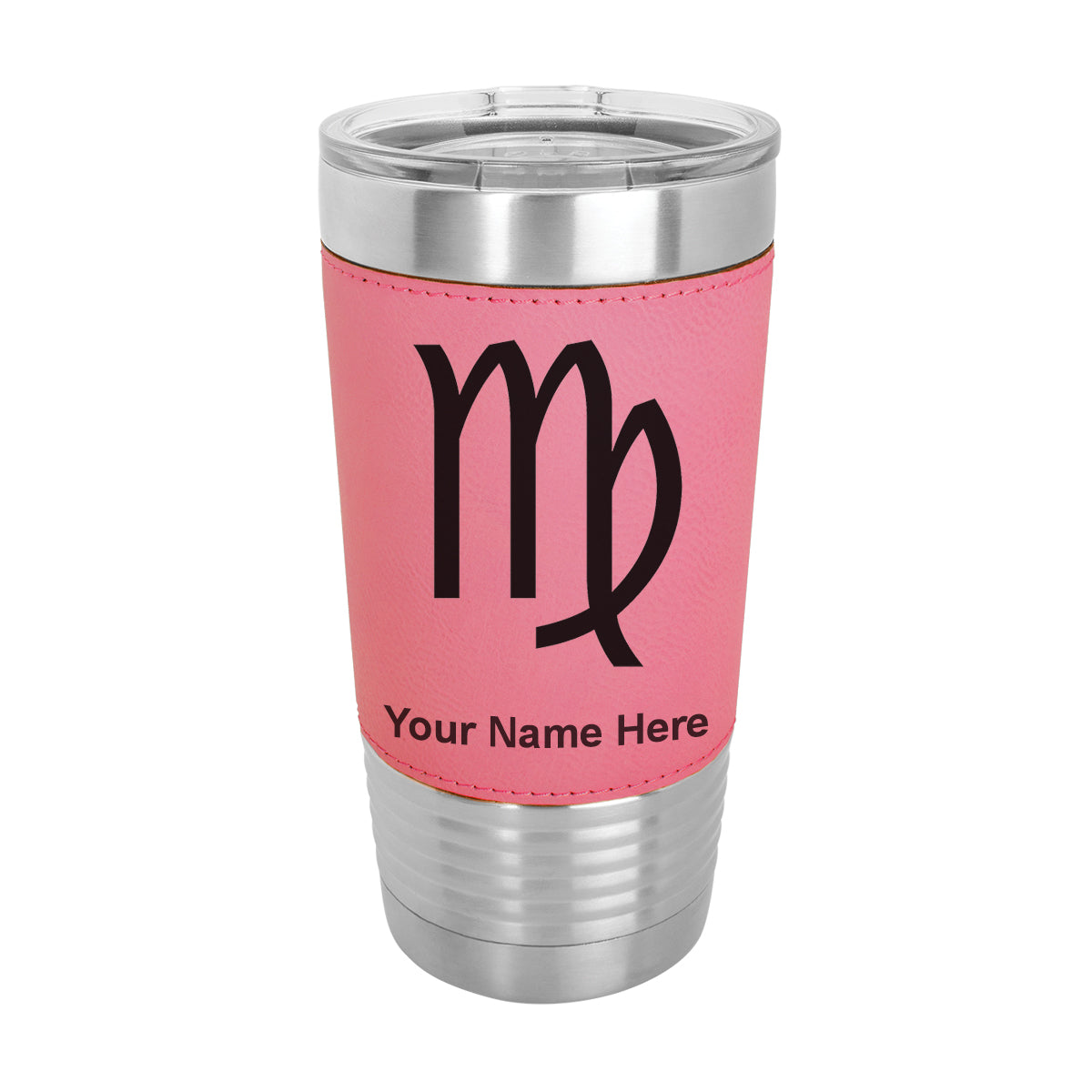 20oz Faux Leather Tumbler Mug, Zodiac Sign Virgo, Personalized Engraving Included