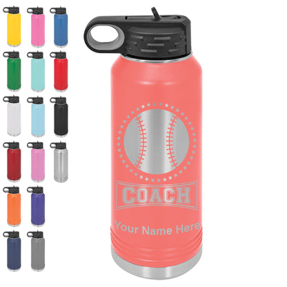 40oz Double Wall Flip Top Water Bottle with Straw, Baseball Coach, Personalized Engraving Included