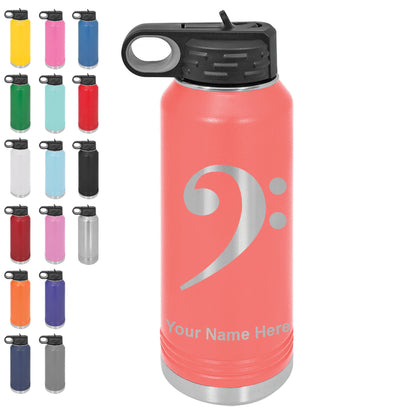 40oz Double Wall Flip Top Water Bottle with Straw, Bass Clef, Personalized Engraving Included