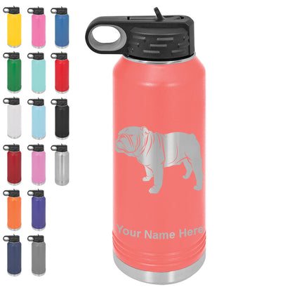 40oz Double Wall Flip Top Water Bottle with Straw, Bulldog Dog, Personalized Engraving Included