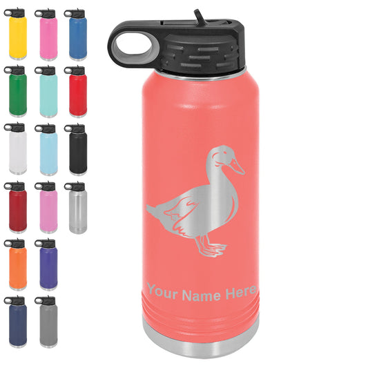 40oz Double Wall Flip Top Water Bottle with Straw, Duck, Personalized Engraving Included