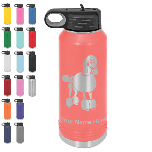 40oz Double Wall Flip Top Water Bottle with Straw, French Poodle Dog, Personalized Engraving Included