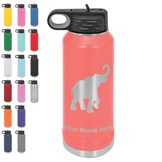 40oz Double Wall Flip Top Water Bottle with Straw, Indian Elephant, Personalized Engraving Included