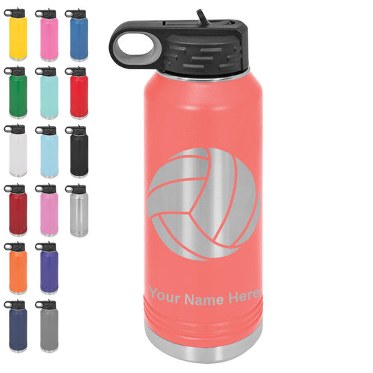40oz Double Wall Flip Top Water Bottle with Straw, Volleyball Ball, Personalized Engraving Included