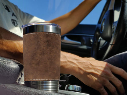 20oz Faux Leather Tumbler Mug, Flat Bed Tow Truck, Personalized Engraving Included - LaserGram Custom Engraved Gifts