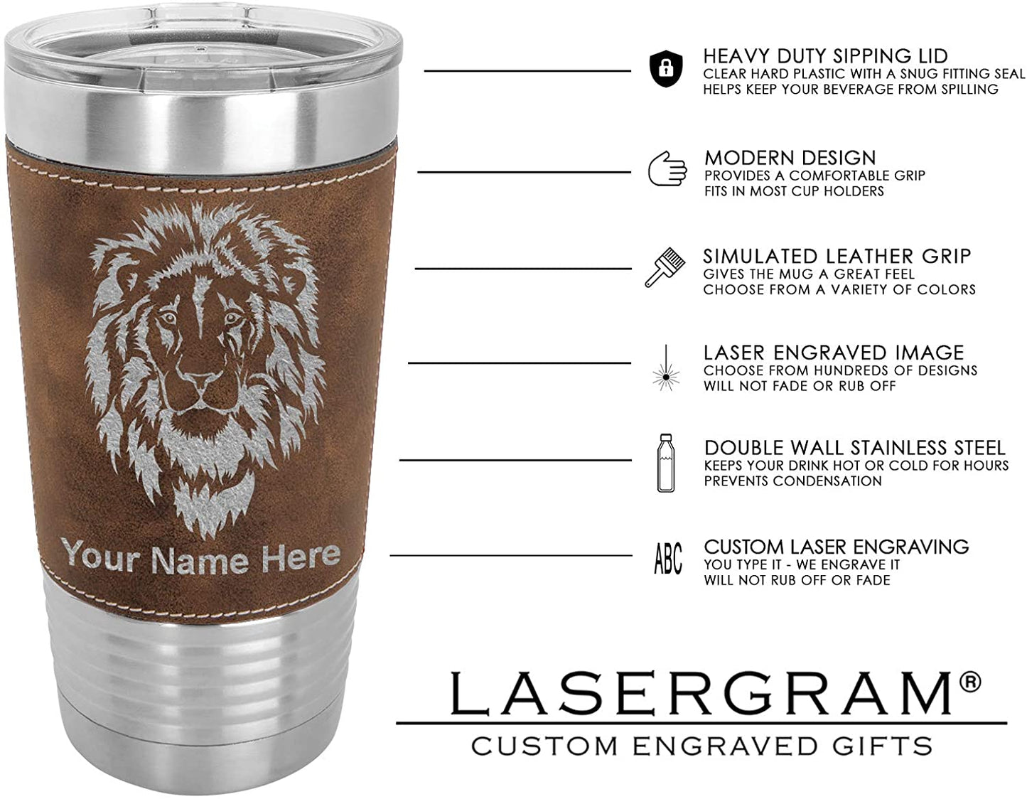 20oz Faux Leather Tumbler Mug, Horseshoe with Horse, Personalized Engraving Included - LaserGram Custom Engraved Gifts