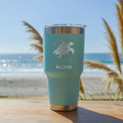 LaserGram 30oz Tumbler Mug, Hawaiian Surfer Girl, Personalized Engraving Included