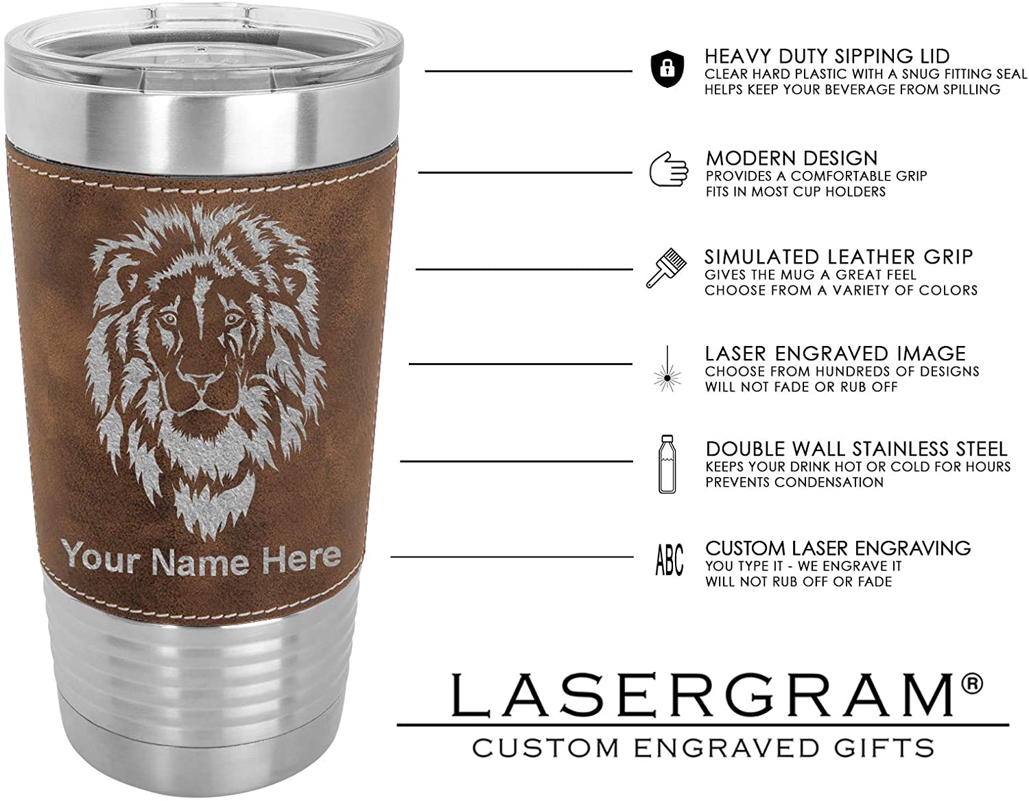 20oz Faux Leather Tumbler Mug, Catfish, Personalized Engraving Included - LaserGram Custom Engraved Gifts