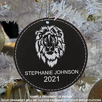 LaserGram Christmas Ornament, Zodiac Sign Aries, Personalized Engraving Included (Faux Leather, Round Shape)