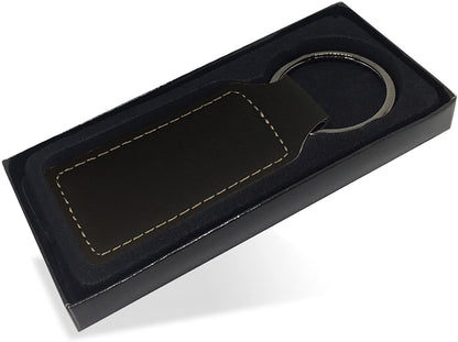 Faux Leather Rectangle Keychain, Cow, Personalized Engraving Included