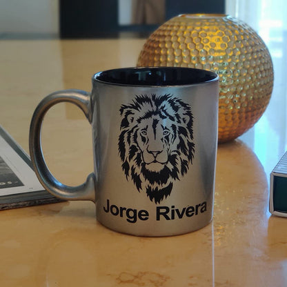 11oz Round Ceramic Coffee Mug, Tiger Head, Personalized Engraving Included