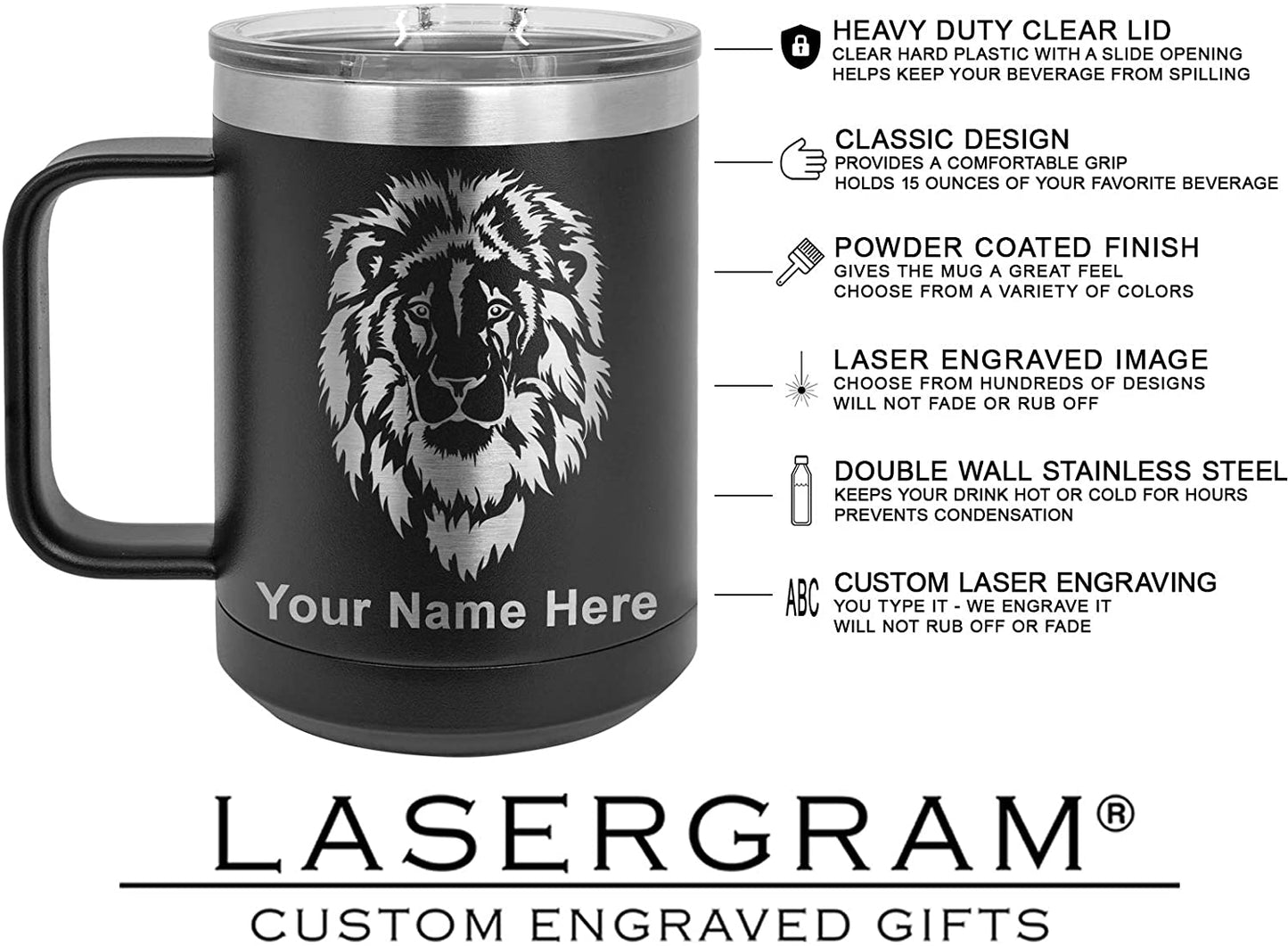 15oz Vacuum Insulated Coffee Mug, King Crown, Personalized Engraving Included