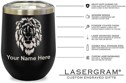 LaserGram Double Wall Stainless Steel Wine Glass, Swim Bike Run Vertical, Personalized Engraving Included