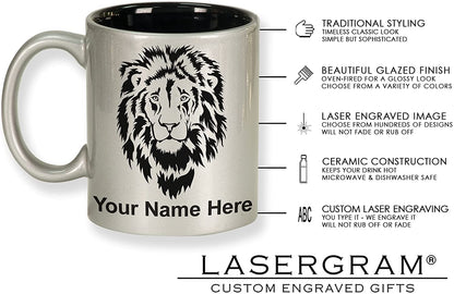 11oz Round Ceramic Coffee Mug, Tiger Head, Personalized Engraving Included