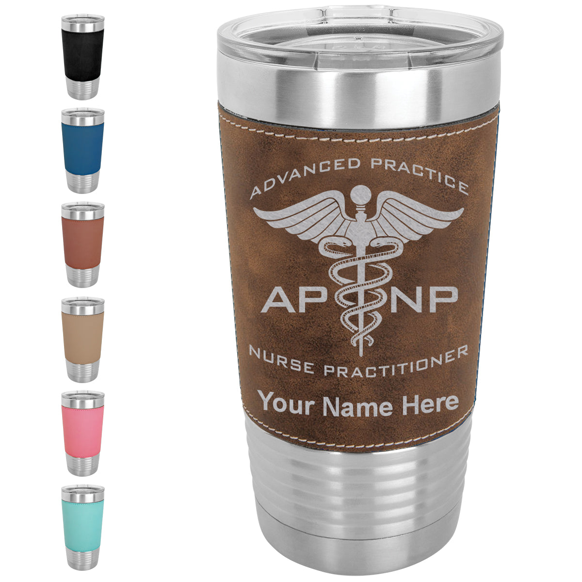 20oz Faux Leather Tumbler Mug, APNP Advanced Practice Nurse Practitioner, Personalized Engraving Included - LaserGram Custom Engraved Gifts