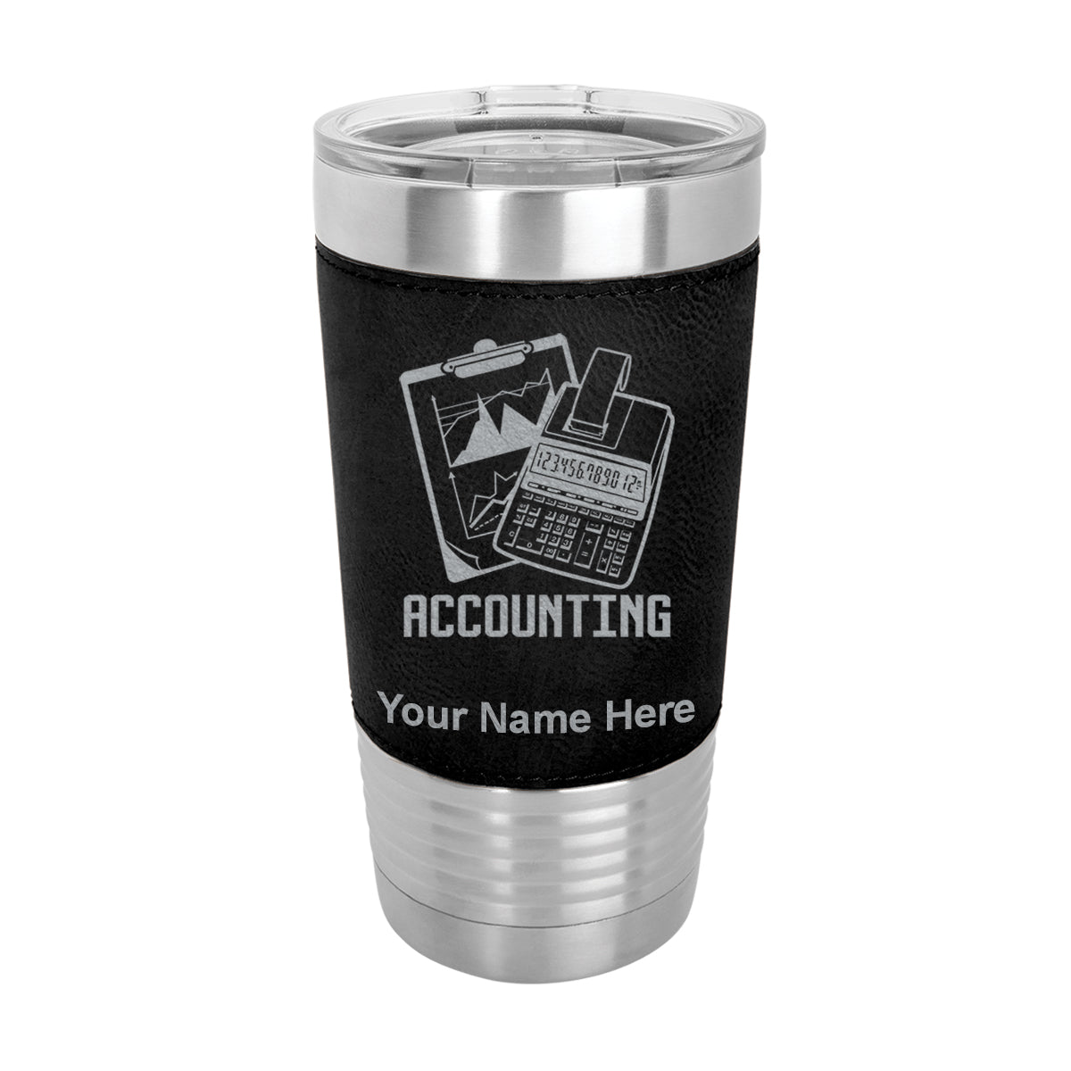 20oz Faux Leather Tumbler Mug, Accounting, Personalized Engraving Included - LaserGram Custom Engraved Gifts