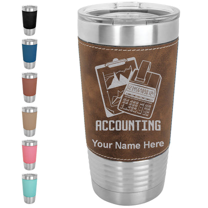 20oz Faux Leather Tumbler Mug, Accounting, Personalized Engraving Included - LaserGram Custom Engraved Gifts