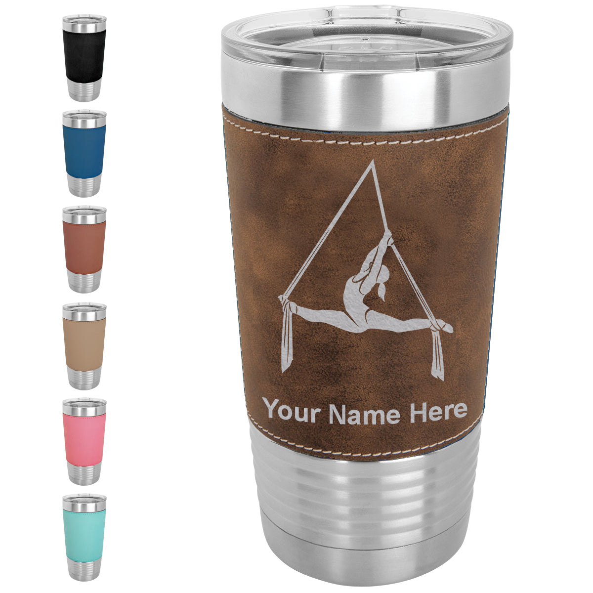 20oz Faux Leather Tumbler Mug, Aerial Silks, Personalized Engraving Included - LaserGram Custom Engraved Gifts