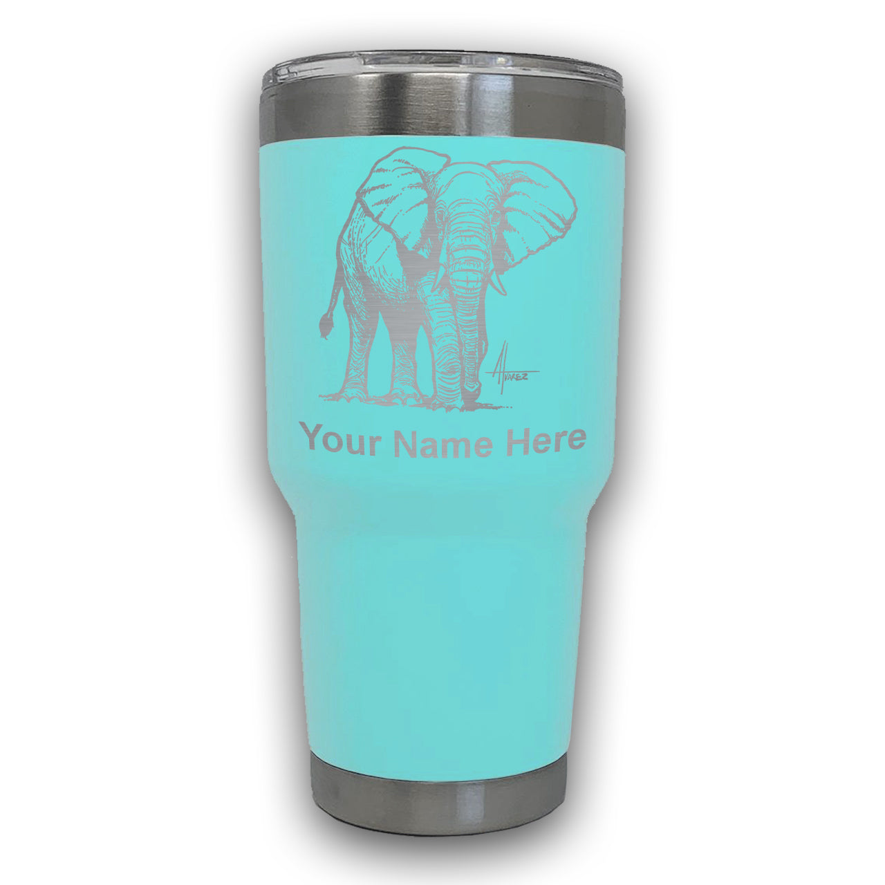 LaserGram 30oz Tumbler Mug, African Elephant, Personalized Engraving Included