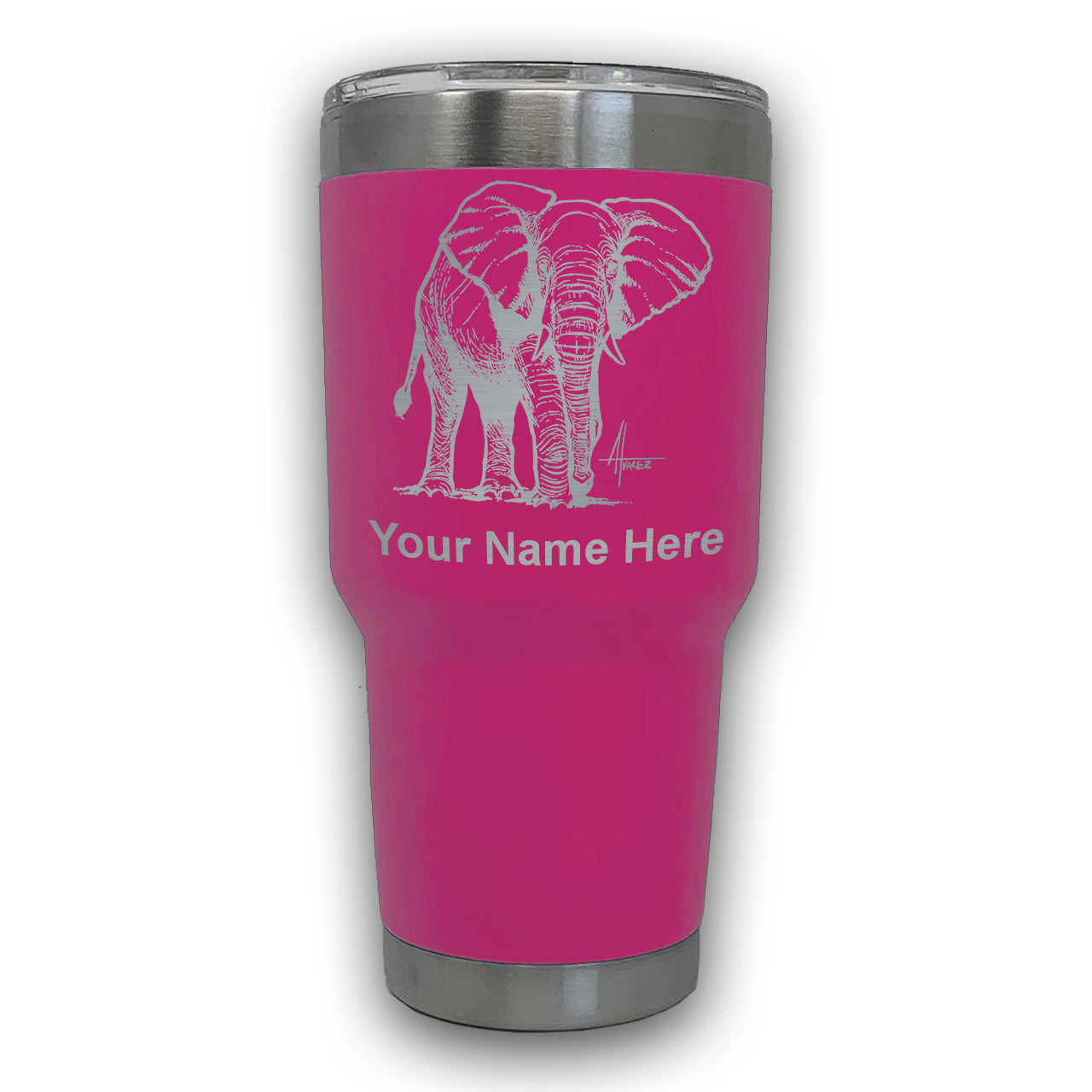 LaserGram 30oz Tumbler Mug, African Elephant, Personalized Engraving Included