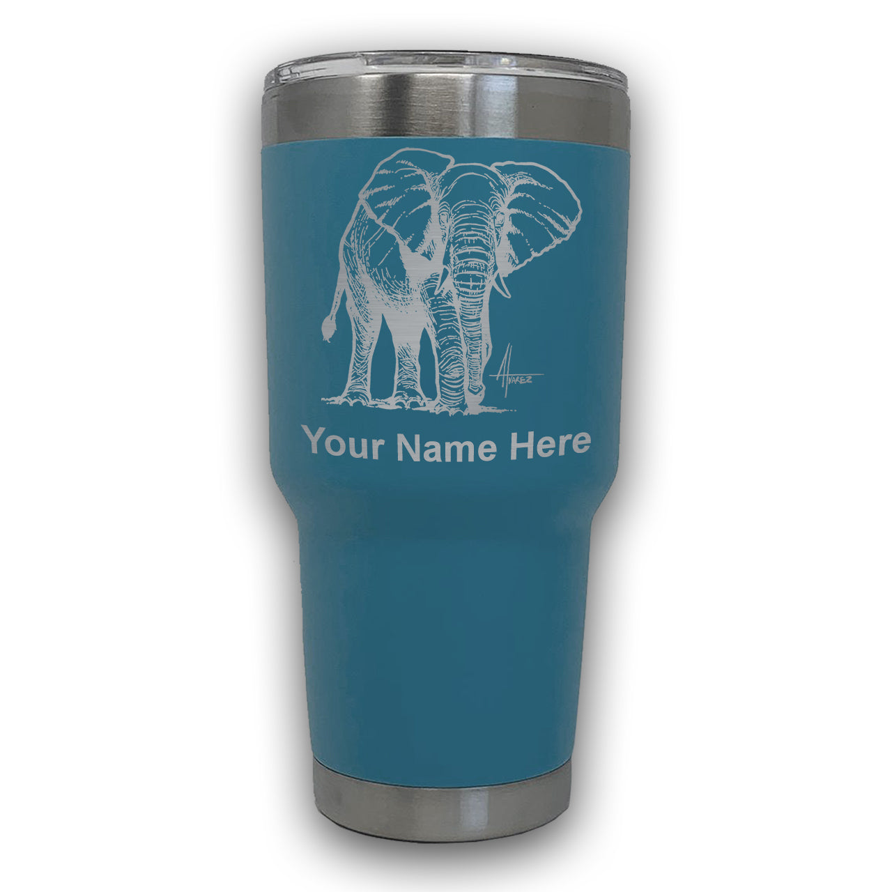 LaserGram 30oz Tumbler Mug, African Elephant, Personalized Engraving Included