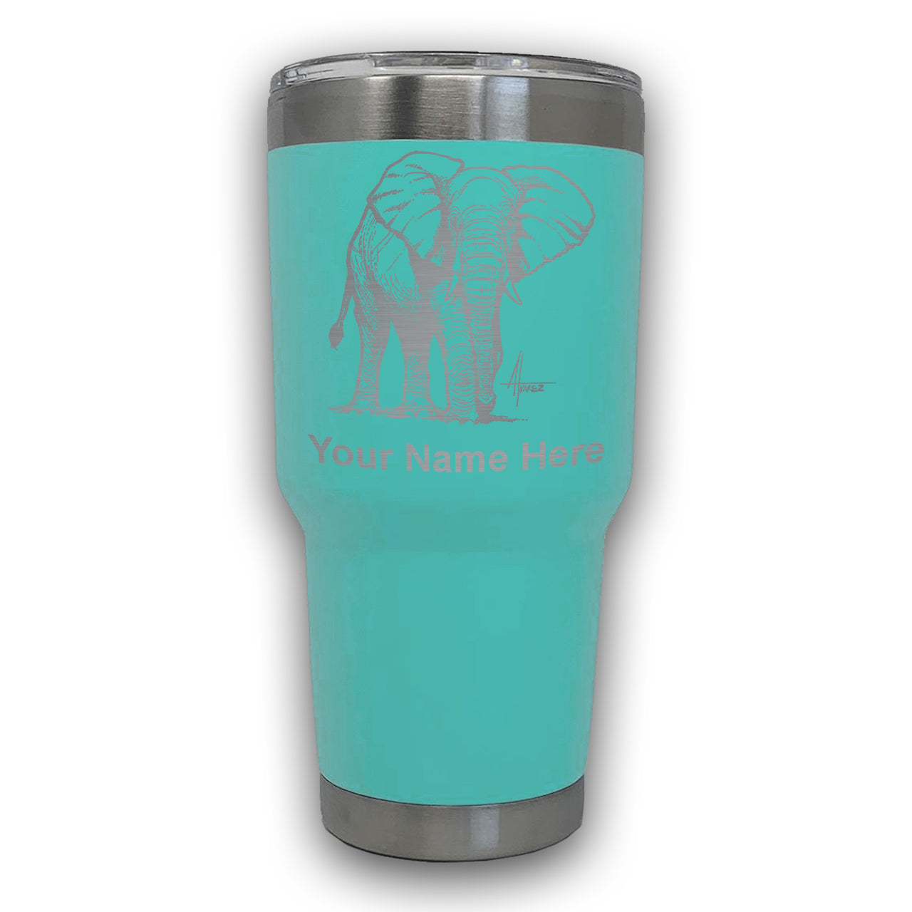 LaserGram 30oz Tumbler Mug, African Elephant, Personalized Engraving Included