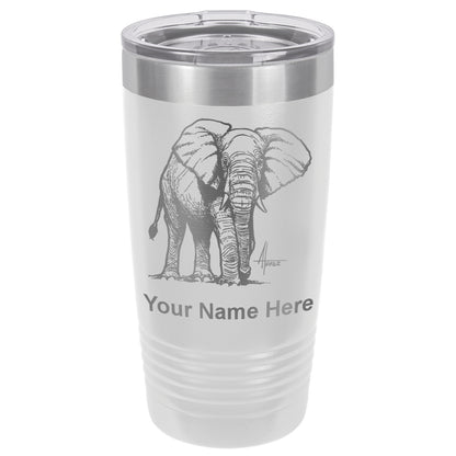 20oz Vacuum Insulated Tumbler Mug, African Elephant, Personalized Engraving Included