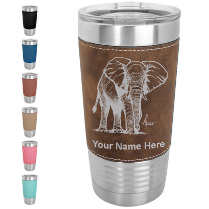 20oz Faux Leather Tumbler Mug, African Elephant, Personalized Engraving Included - LaserGram Custom Engraved Gifts