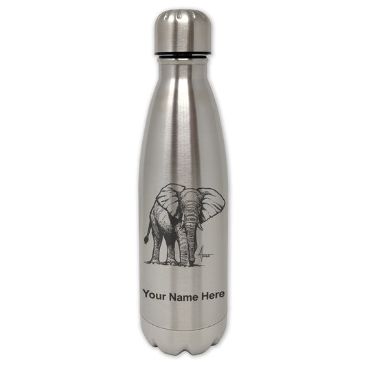 LaserGram Single Wall Water Bottle, African Elephant, Personalized Engraving Included