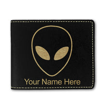 Load image into Gallery viewer, Faux Leather Bi-Fold Wallet, Alien Head, Personalized Engraving Included
