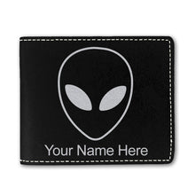 Load image into Gallery viewer, Faux Leather Bi-Fold Wallet, Alien Head, Personalized Engraving Included
