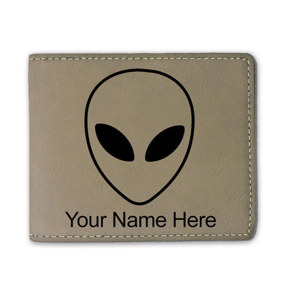 Faux Leather Bi-Fold Wallet, Alien Head, Personalized Engraving Included