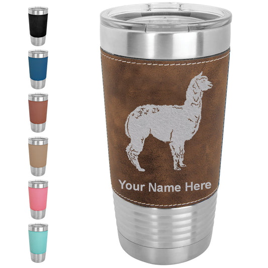 20oz Faux Leather Tumbler Mug, Alpaca, Personalized Engraving Included - LaserGram Custom Engraved Gifts