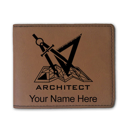 Faux Leather Bi-Fold Wallet, Architect Symbol, Personalized Engraving Included