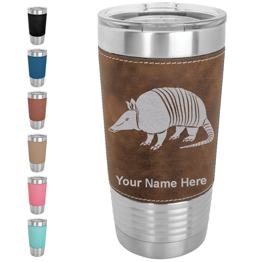 20oz Faux Leather Tumbler Mug, Armadillo, Personalized Engraving Included - LaserGram Custom Engraved Gifts