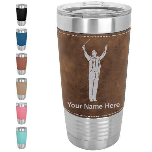 20oz Faux Leather Tumbler Mug, Band Director, Personalized Engraving Included - LaserGram Custom Engraved Gifts