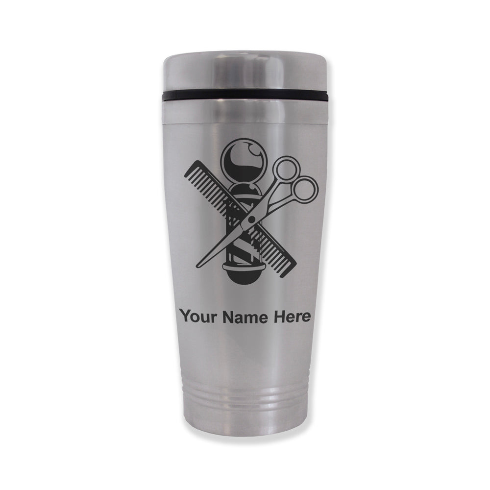Commuter Travel Mug, Barber Shop Pole, Personalized Engraving Included