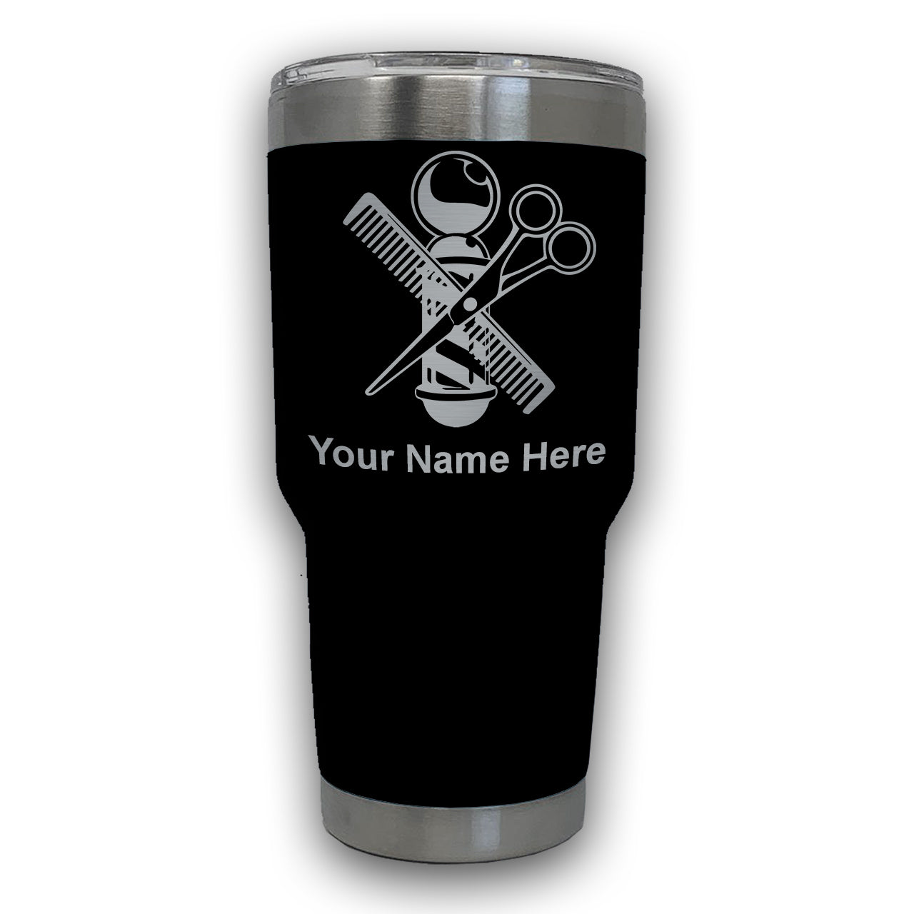 LaserGram 30oz Tumbler Mug, Barber Shop Pole, Personalized Engraving Included