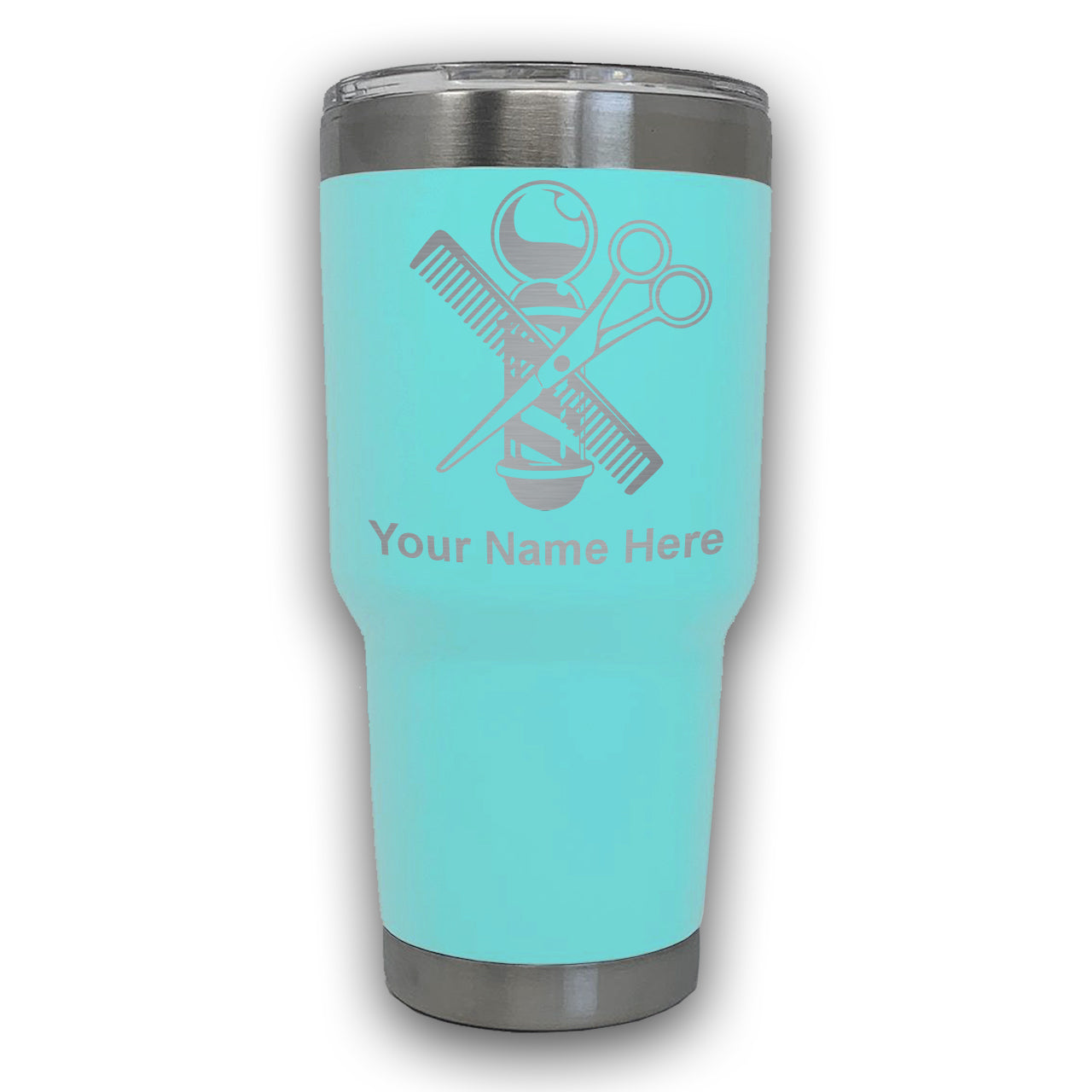 LaserGram 30oz Tumbler Mug, Barber Shop Pole, Personalized Engraving Included