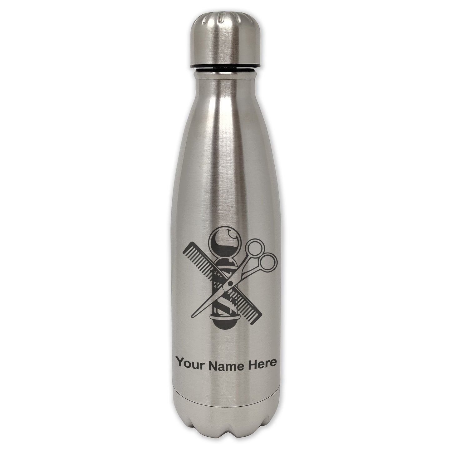 LaserGram Single Wall Water Bottle, Barber Shop Pole, Personalized Engraving Included