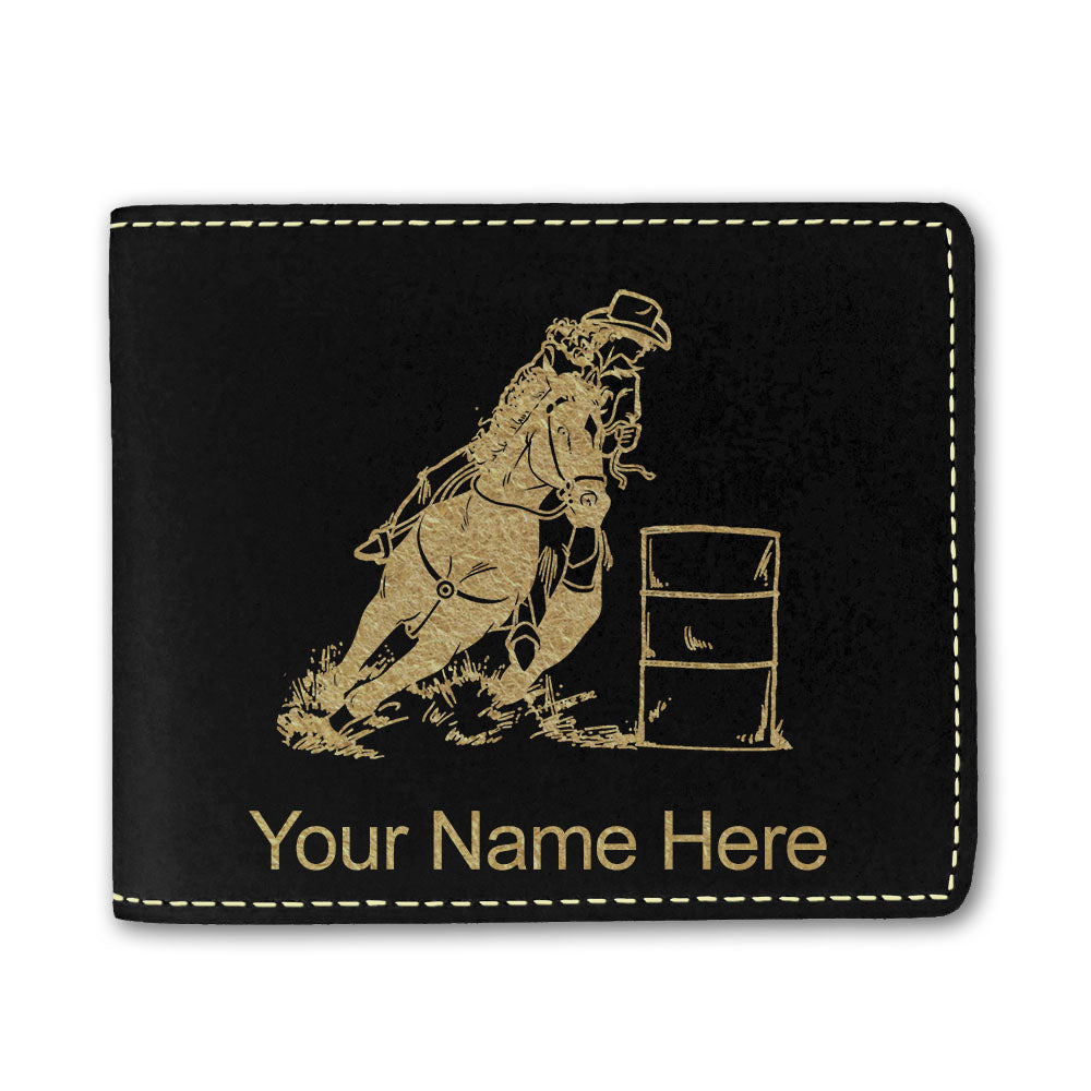 Faux Leather Bi-Fold Wallet, Barrel Racer, Personalized Engraving Included