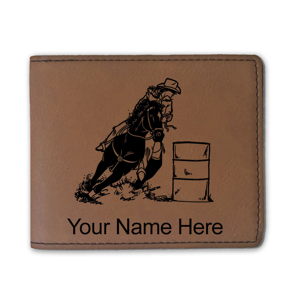 Faux Leather Bi-Fold Wallet, Barrel Racer, Personalized Engraving Included