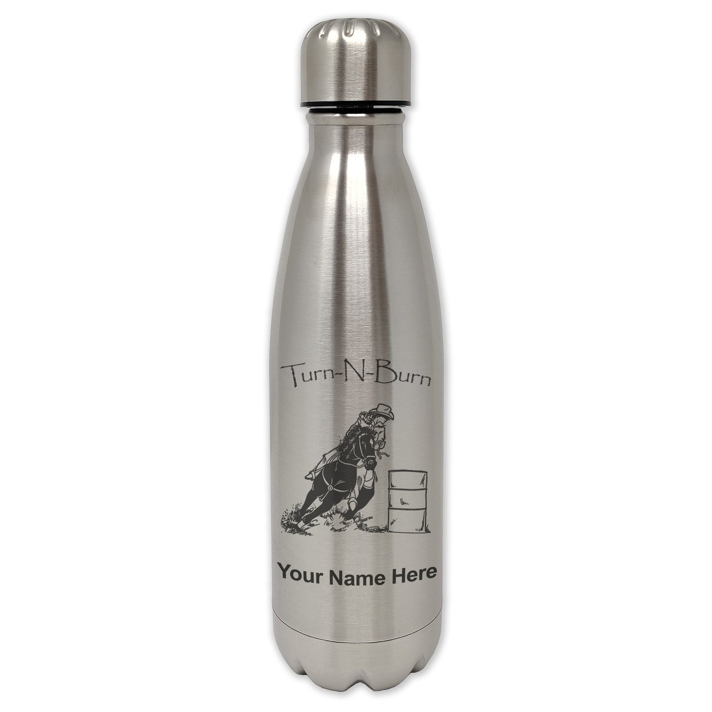 LaserGram Single Wall Water Bottle, Barrel Racer Turn N Burn, Personalized Engraving Included