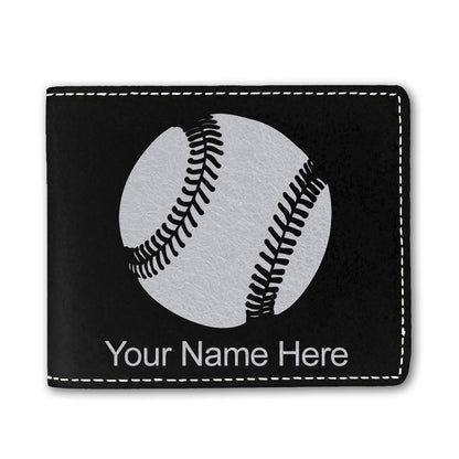 Faux Leather Bi-Fold Wallet, Baseball Ball, Personalized Engraving Included