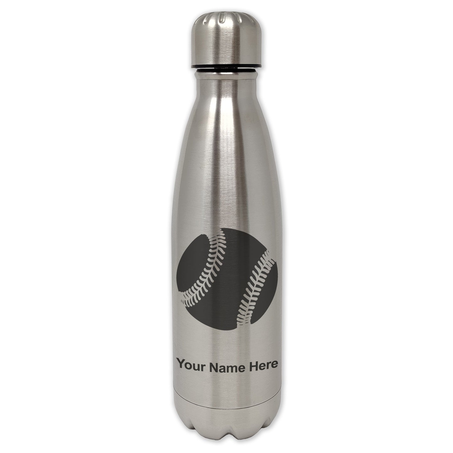 LaserGram Single Wall Water Bottle, Baseball Ball, Personalized Engraving Included