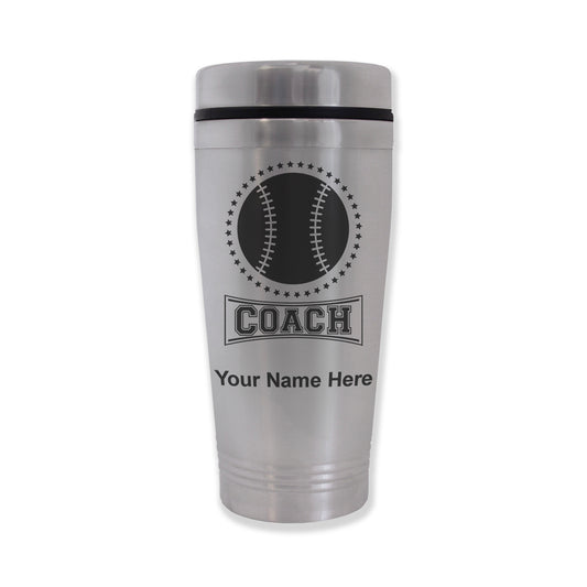 Commuter Travel Mug, Baseball Coach, Personalized Engraving Included