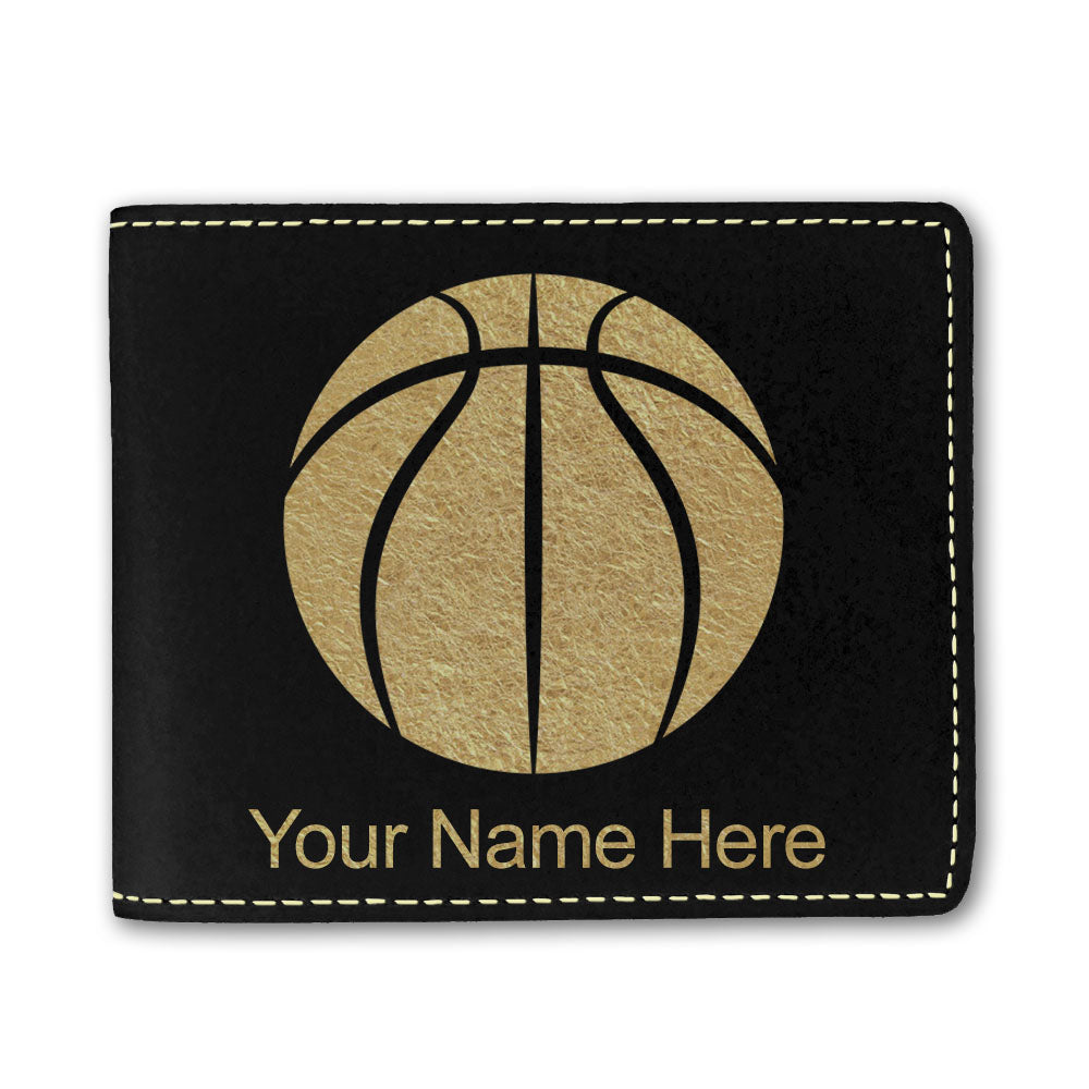 Faux Leather Bi-Fold Wallet, Basketball Ball, Personalized Engraving Included