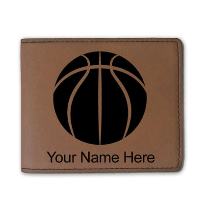 Faux Leather Bi-Fold Wallet, Basketball Ball, Personalized Engraving Included