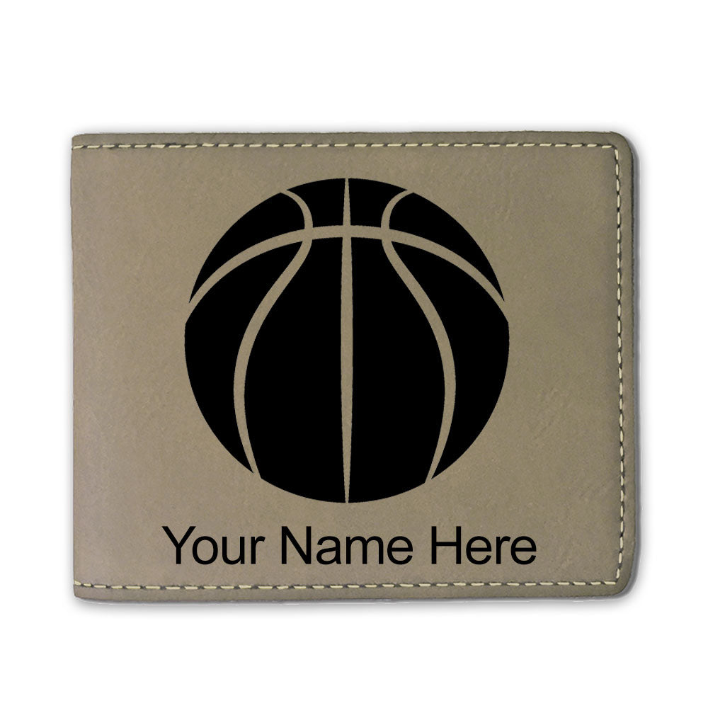 Faux Leather Bi-Fold Wallet, Basketball Ball, Personalized Engraving Included